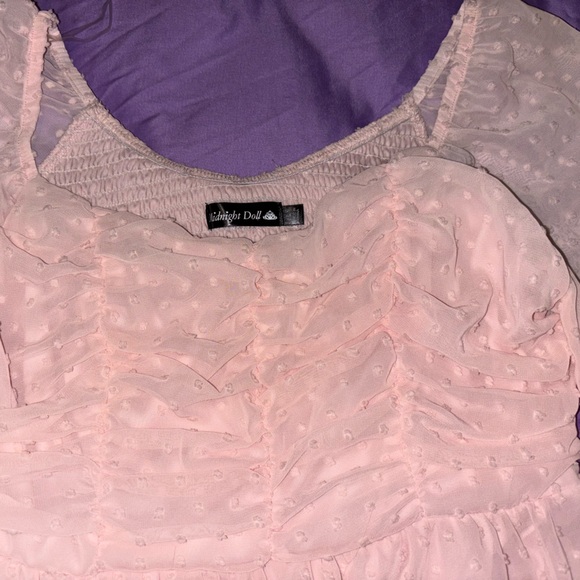 Blush Pink Dress with Textured Dots - Picture 3 of 4